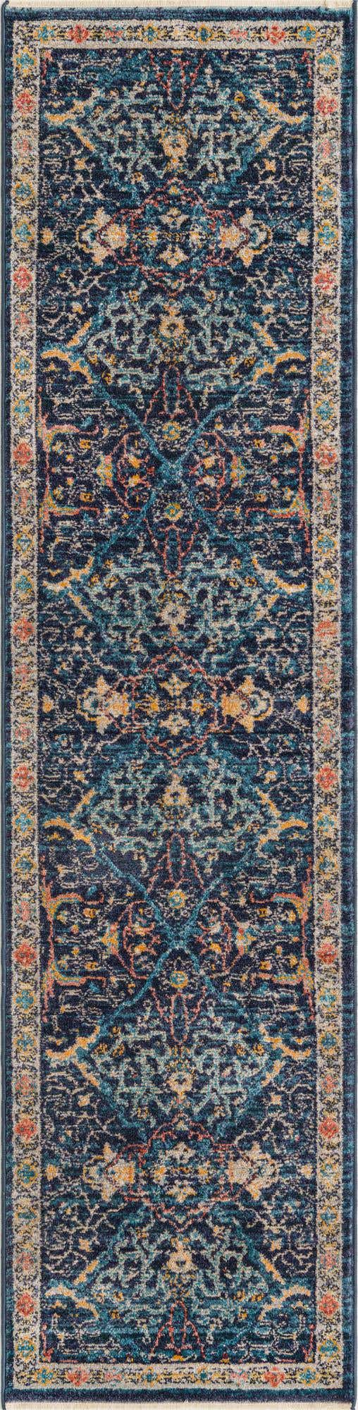 Navy Blue 2' x 8' Lola Runner Area Rug Polypropylene With Jute Backing Traditional Pattern Easy Clean Carpet for Home Interior Design for Sale at Rug Engine