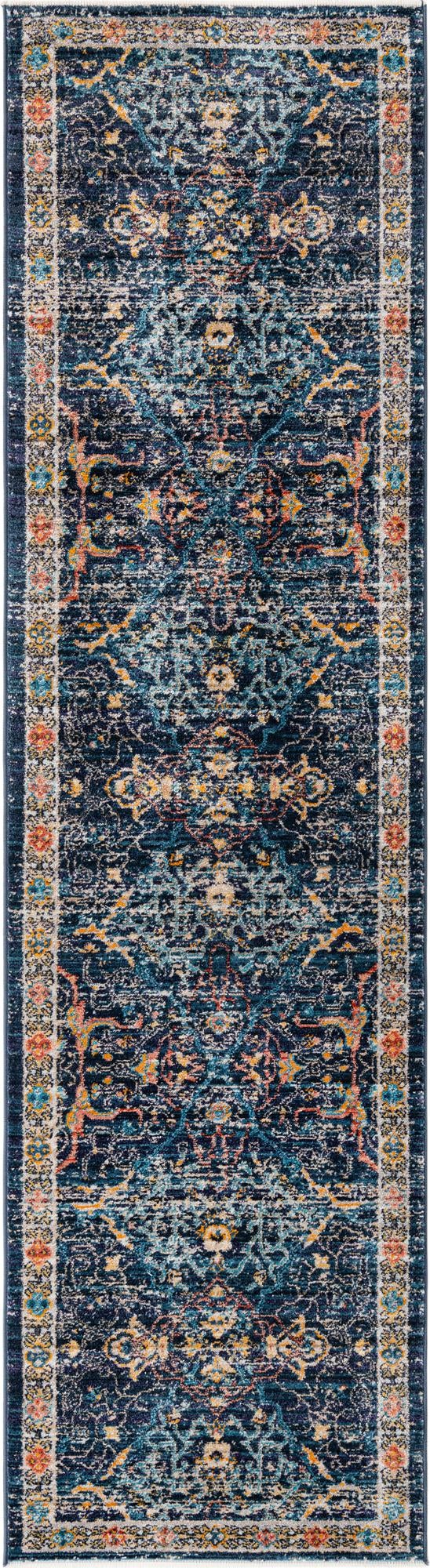 Navy Blue 2' 7 x 10' 2 Lola Runner Area Rug Polypropylene With Jute Backing Traditional Pattern Easy Clean Carpet for Home Interior Design for Sale at Rug Engine