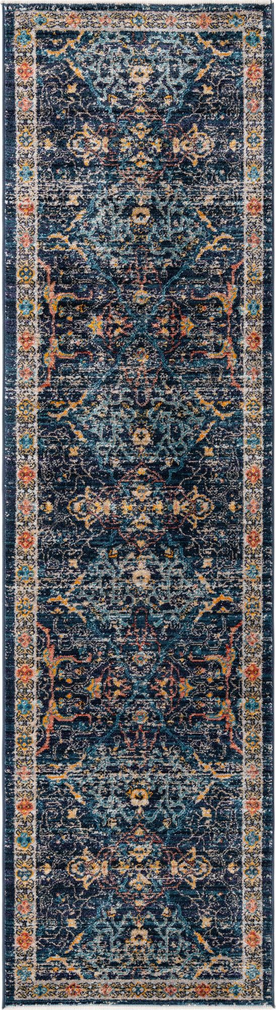 Navy Blue 2' 7 x 10' 2 Lola Runner Area Rug Polypropylene With Jute Backing Traditional Pattern Easy Clean Carpet for Home Interior Design for Sale at Rug Engine