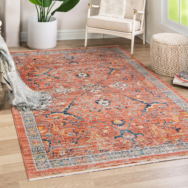 Brick Red 5' 3 x 8' Lola Rectangle Area Rug Polypropylene With Jute Backing Traditional Pattern Easy Clean Carpet for Home Interior Design for Sale at Rug Engine
