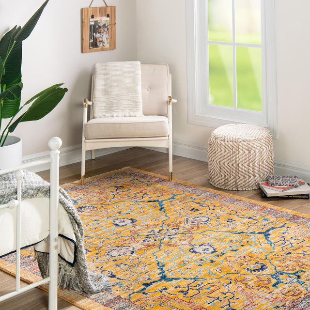 Yellow 10' x 12' 4 Lola Rectangle Area Rug Polypropylene With Jute Backing Traditional Pattern Easy Clean Carpet for Home Interior Design for Sale at Rug Engine