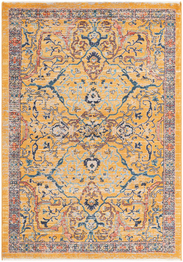 Yellow 3' 11 x 5' 11 Lola Rectangle Area Rug Polypropylene With Jute Backing Traditional Pattern Easy Clean Carpet for Home Interior Design for Sale at Rug Engine