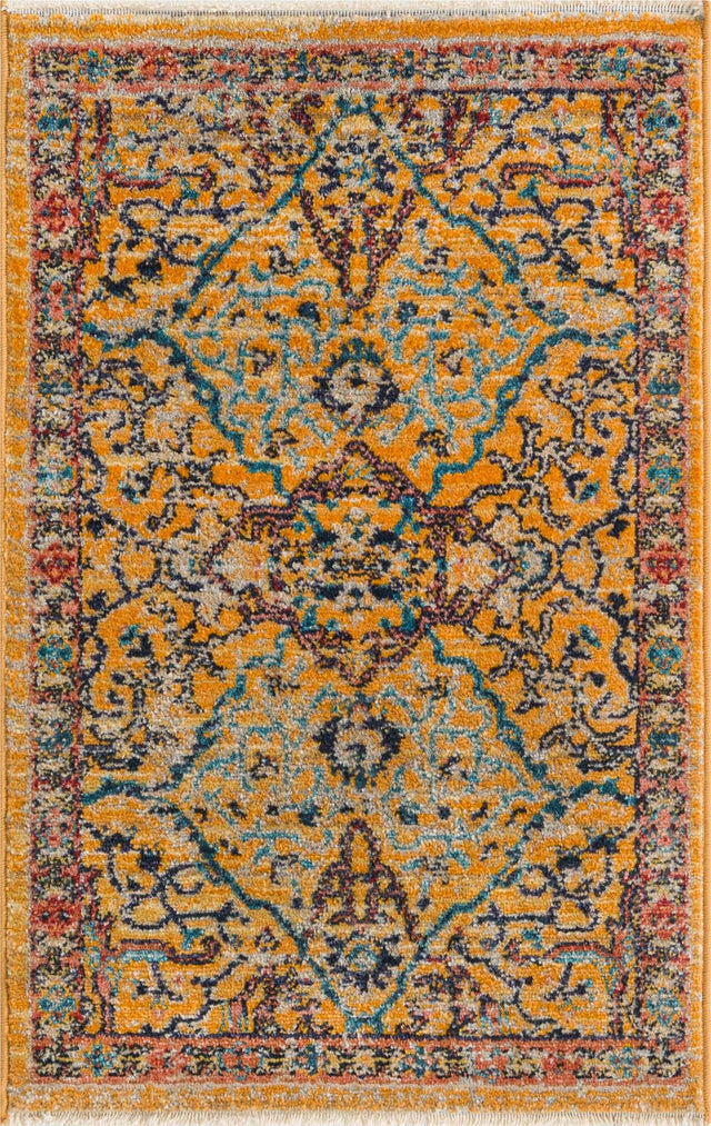 Yellow 2' x 3' Lola Rectangle Area Rug Polypropylene With Jute Backing Traditional Pattern Easy Clean Carpet for Home Interior Design for Sale at Rug Engine