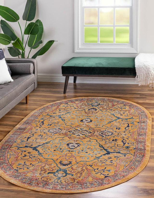 Yellow 7' 10 x 10' 2 Lola Oval Area Rug Polypropylene With Jute Backing Traditional Pattern Easy Clean Carpet for Home Interior Design for Sale at Rug Engine