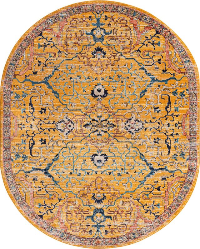 Yellow 7' 10 x 10' 2 Lola Oval Area Rug Polypropylene With Jute Backing Traditional Pattern Easy Clean Carpet for Home Interior Design for Sale at Rug Engine