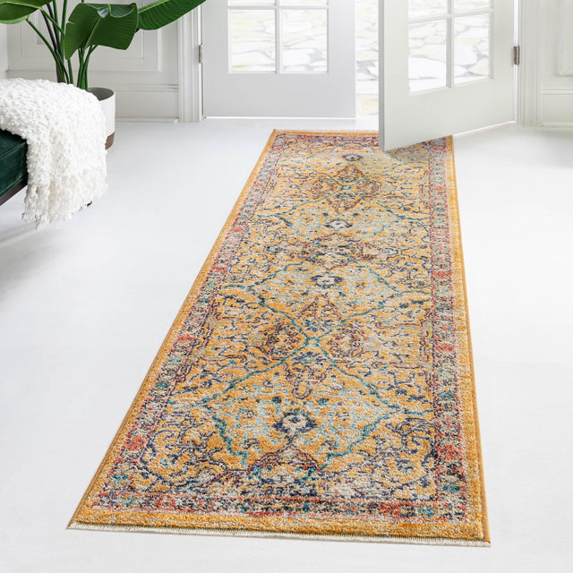 Yellow 2' 7 x 10' 2 Lola Runner Area Rug Polypropylene With Jute Backing Traditional Pattern Easy Clean Carpet for Home Interior Design for Sale at Rug Engine