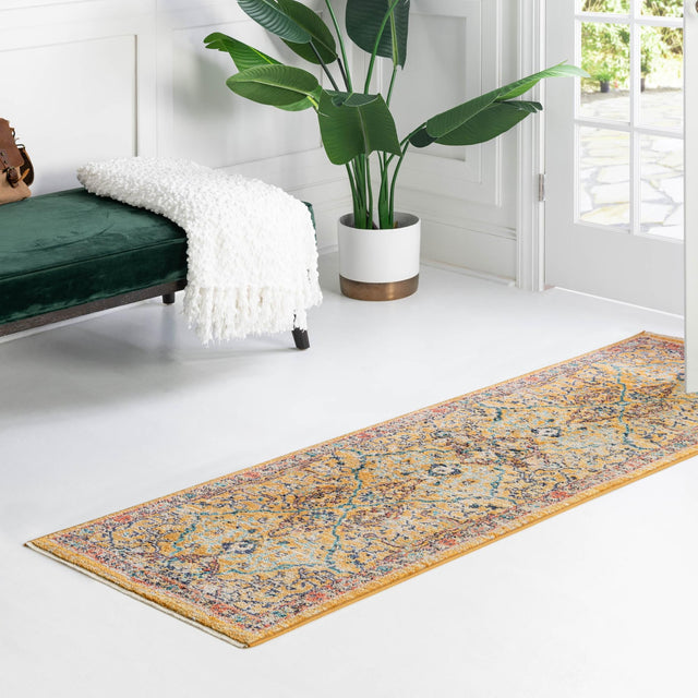 Yellow 2' x 5' 11 Lola Runner Area Rug Polypropylene With Jute Backing Traditional Pattern Easy Clean Carpet for Home Interior Design for Sale at Rug Engine