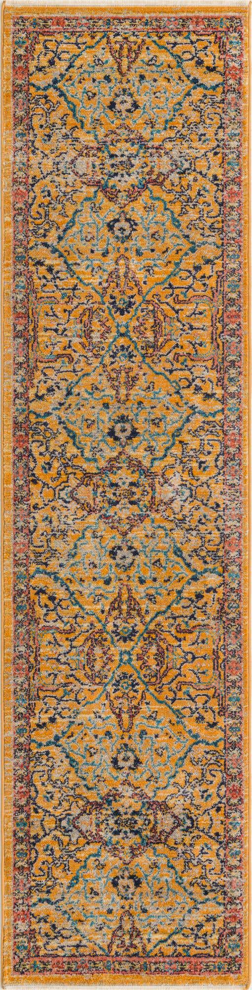 Yellow 2' x 8' Lola Runner Area Rug Polypropylene With Jute Backing Traditional Pattern Easy Clean Carpet for Home Interior Design for Sale at Rug Engine