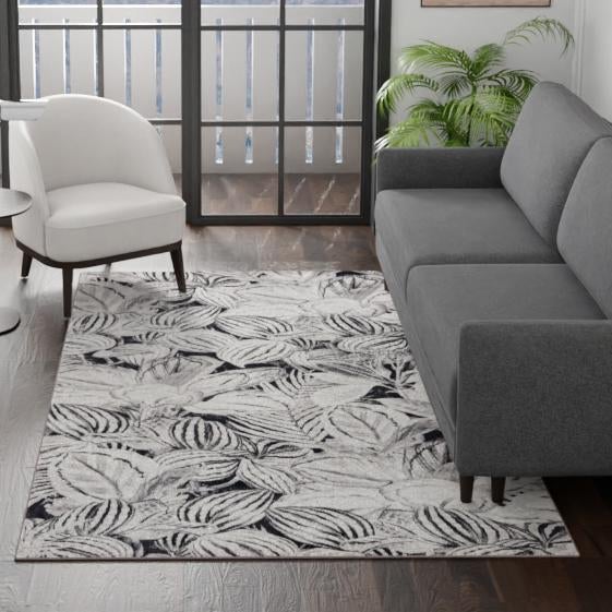 Charcoal 4' x 6' Blossom Rectangle Area Rug 100% Polypropylene With Cotton Backing Easy Clean Colorful Blooming Blossoming Flower Floral Plant Carpet for Living Dining Room Office Dorms for Sale at Rug Engine