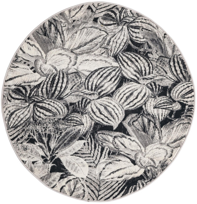 Charcoal 3' 3 x 3' 3 Blossom Round Area Rug 100% Polypropylene With Cotton Backing Easy Clean Colorful Blooming Blossoming Flower Floral Plant Carpet for Living Dining Room Office Dorms for Sale at Rug Engine