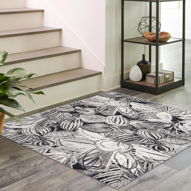 Charcoal 10' x 10' Blossom Square Area Rug 100% Polypropylene With Cotton Backing Easy Clean Colorful Blooming Blossoming Flower Floral Plant Carpet for Living Dining Room Office Dorms for Sale at Rug Engine