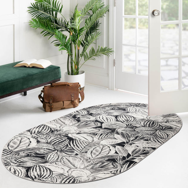 Charcoal 7' 10 x 10' Blossom Oval Area Rug 100% Polypropylene With Cotton Backing Easy Clean Colorful Blooming Blossoming Flower Floral Plant Carpet for Living Dining Room Office Dorms for Sale at Rug Engine