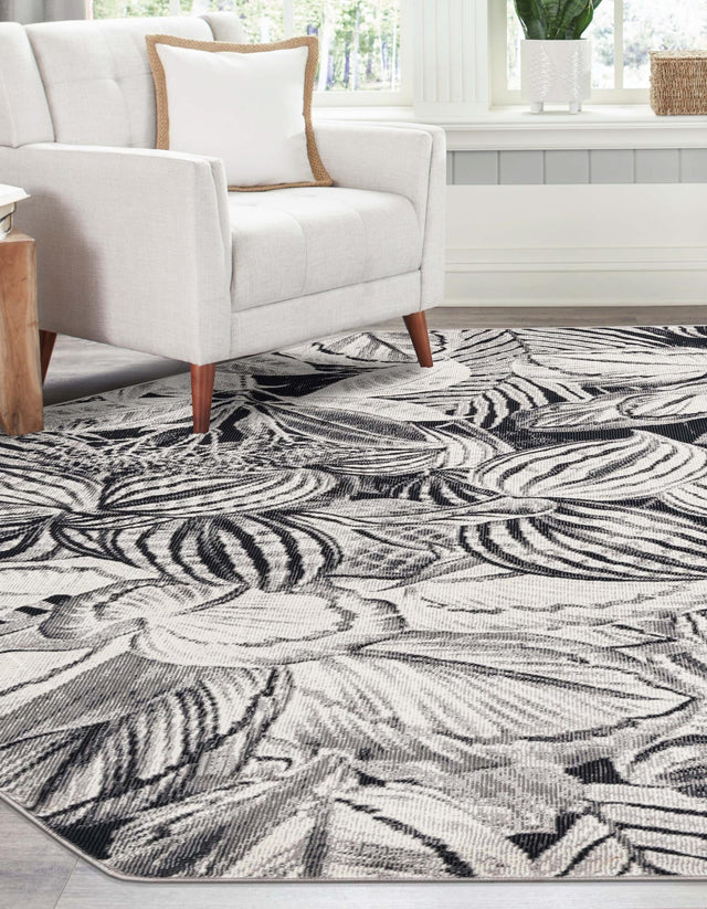 Charcoal 6' x 6' Blossom Octagon Area Rug 100% Polypropylene With Cotton Backing Easy Clean Colorful Blooming Blossoming Flower Floral Plant Carpet for Living Dining Room Office Dorms for Sale at Rug Engine