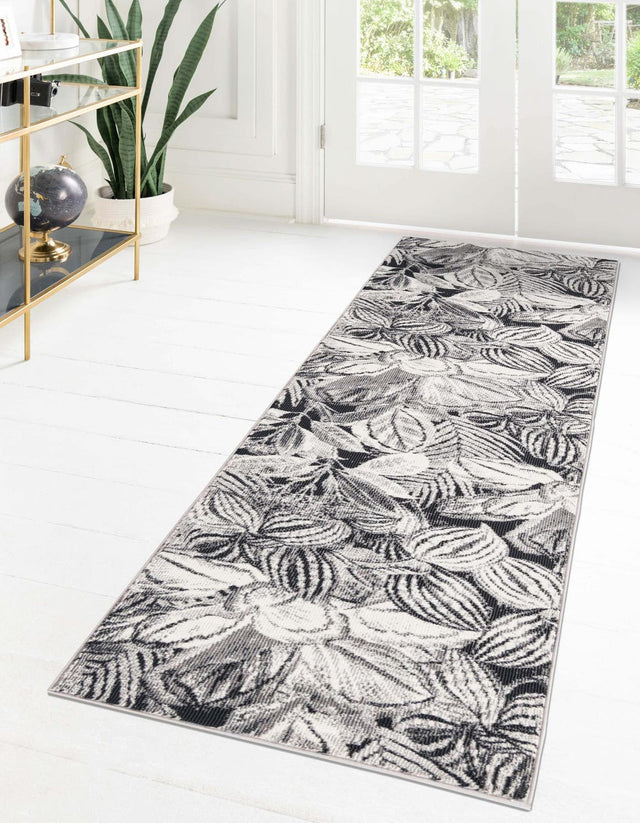 Charcoal 2' x 8' Blossom Runner Area Rug 100% Polypropylene With Cotton Backing Easy Clean Colorful Blooming Blossoming Flower Floral Plant Carpet for Living Dining Room Office Dorms for Sale at Rug Engine