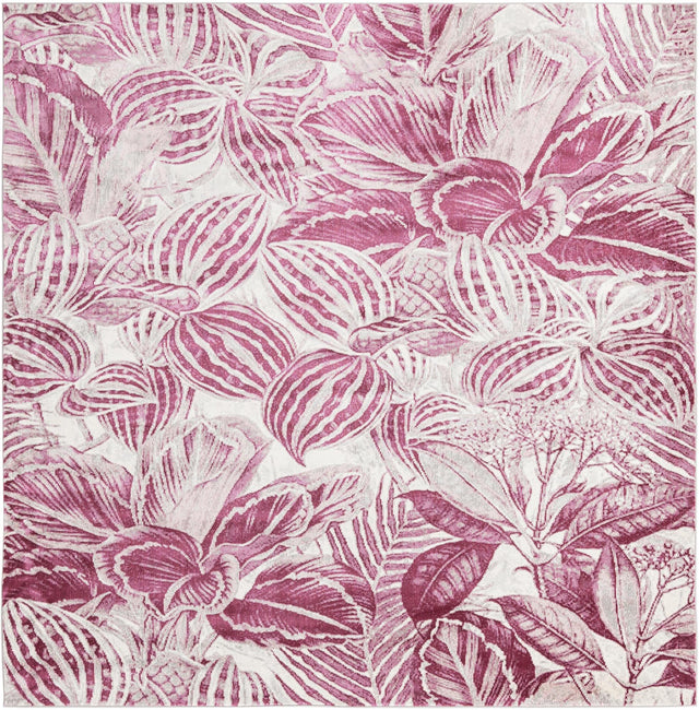 Fuchsia 7' 10 x 7' 10 Blossom Square Area Rug 100% Polypropylene With Cotton Backing Easy Clean Colorful Blooming Blossoming Flower Floral Plant Carpet for Living Dining Room Office Dorms for Sale at Rug Engine