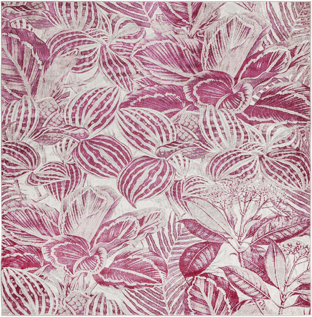Fuchsia 7' 10 x 7' 10 Blossom Square Area Rug 100% Polypropylene With Cotton Backing Easy Clean Colorful Blooming Blossoming Flower Floral Plant Carpet for Living Dining Room Office Dorms for Sale at Rug Engine