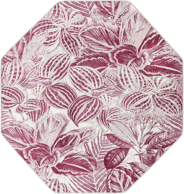 Fuchsia 6' x 6' Blossom Octagon Area Rug 100% Polypropylene With Cotton Backing Easy Clean Colorful Blooming Blossoming Flower Floral Plant Carpet for Living Dining Room Office Dorms for Sale at Rug Engine