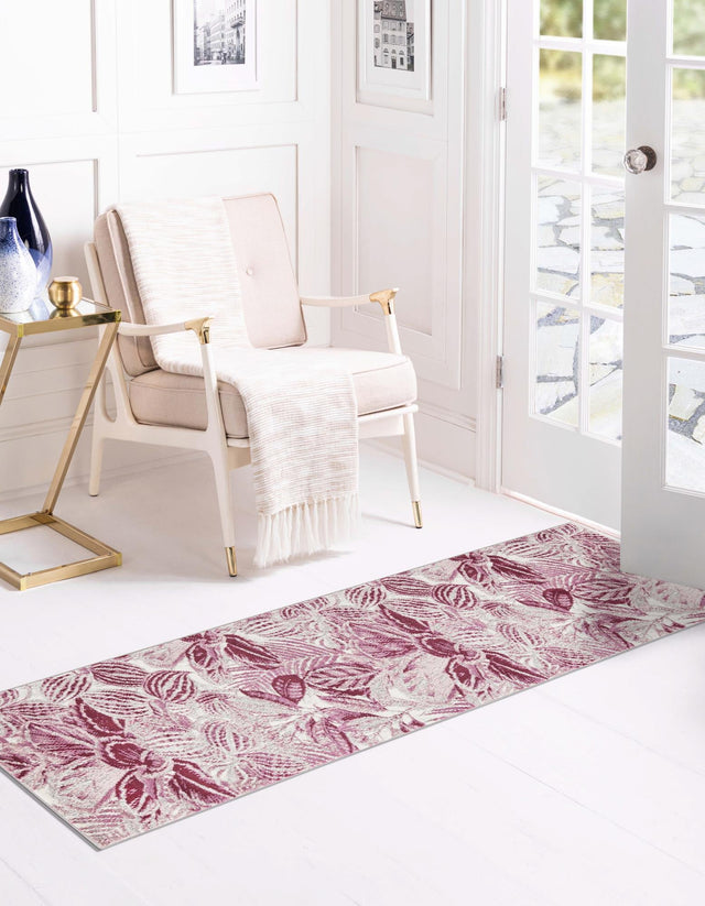Fuchsia 2' x 8' Blossom Runner Area Rug 100% Polypropylene With Cotton Backing Easy Clean Colorful Blooming Blossoming Flower Floral Plant Carpet for Living Dining Room Office Dorms for Sale at Rug Engine