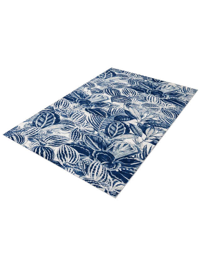Navy Blue 4' x 6' Blossom Rectangle Area Rug 100% Polypropylene With Cotton Backing Easy Clean Colorful Blooming Blossoming Flower Floral Plant Carpet for Living Dining Room Office Dorms for Sale at Rug Engine