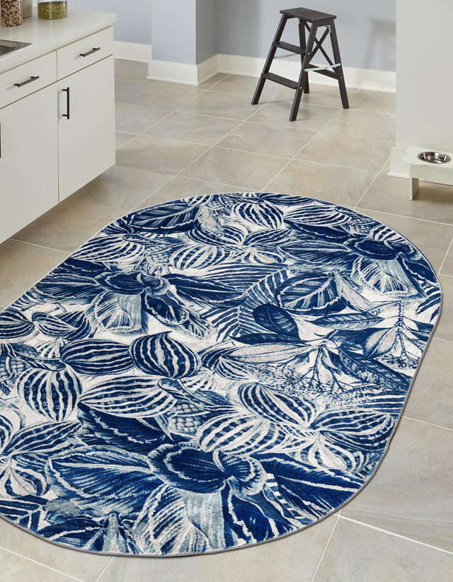 Navy Blue 5' 3 x 7' 10 Blossom Oval Area Rug 100% Polypropylene With Cotton Backing Easy Clean Colorful Blooming Blossoming Flower Floral Plant Carpet for Living Dining Room Office Dorms for Sale at Rug Engine