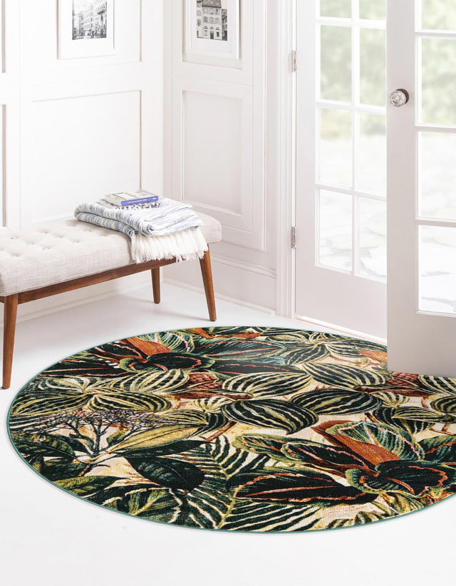 Multicolor 5' 3 x 5' 3 Blossom Round Area Rug 100% Polypropylene With Cotton Backing Easy Clean Colorful Blooming Blossoming Flower Floral Plant Carpet for Living Dining Room Office Dorms for Sale at Rug Engine