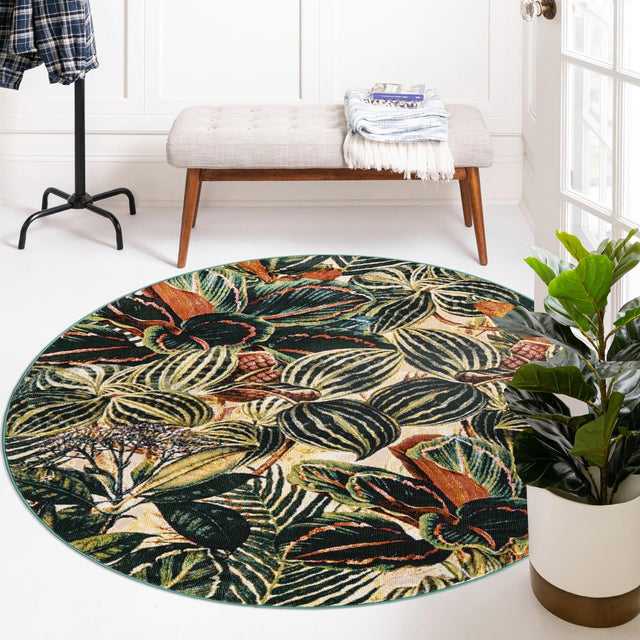 Multicolor 5' 3 x 5' 3 Blossom Round Area Rug 100% Polypropylene With Cotton Backing Easy Clean Colorful Blooming Blossoming Flower Floral Plant Carpet for Living Dining Room Office Dorms for Sale at Rug Engine