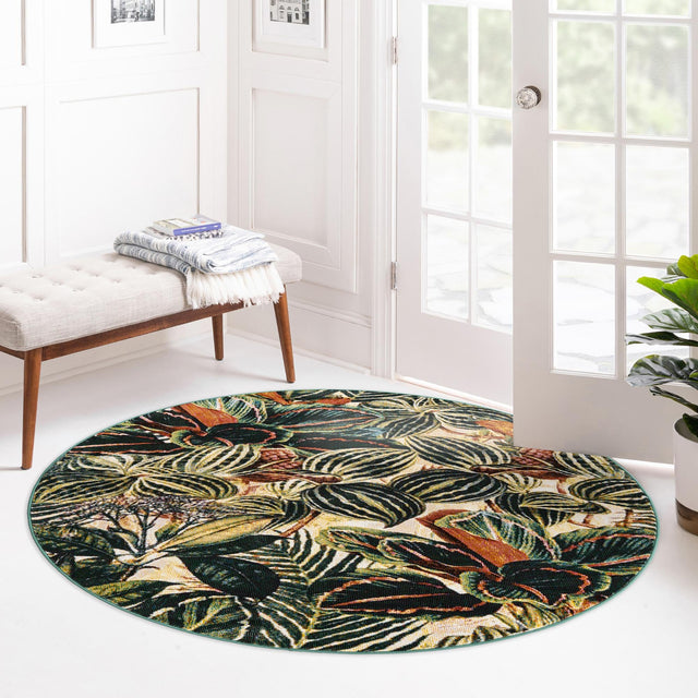 Multicolor 5' 3 x 5' 3 Blossom Round Area Rug 100% Polypropylene With Cotton Backing Easy Clean Colorful Blooming Blossoming Flower Floral Plant Carpet for Living Dining Room Office Dorms for Sale at Rug Engine