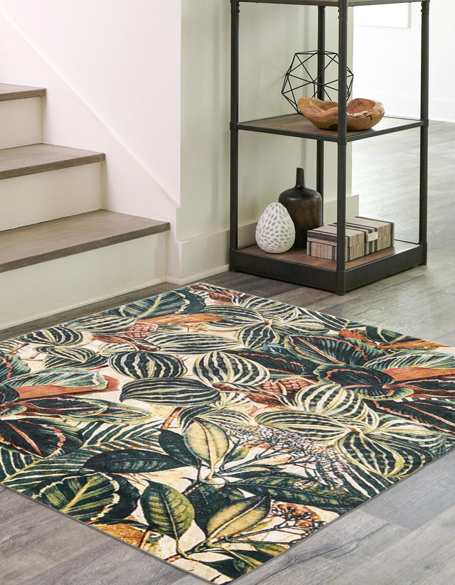 Multicolor 7' 10 x 7' 10 Blossom Square Area Rug 100% Polypropylene With Cotton Backing Easy Clean Colorful Blooming Blossoming Flower Floral Plant Carpet for Living Dining Room Office Dorms for Sale at Rug Engine