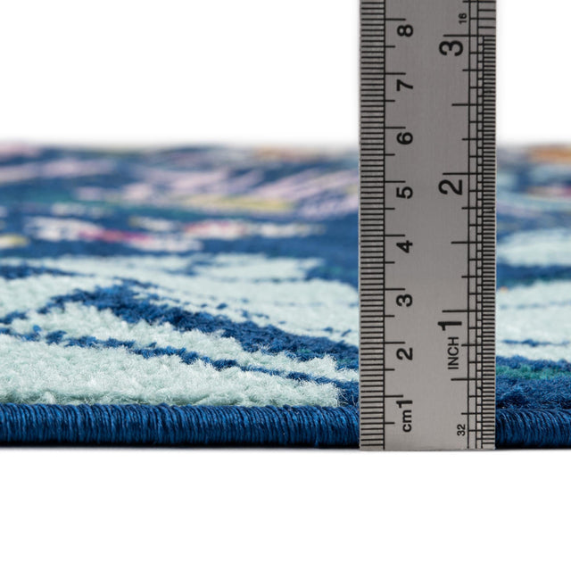 Navy Blue 10' x 13' 1 Bloom Rectangle Area Rug 100% Polypropylene With Cotton Backing Easy Clean Colorful Blooming Flower Floral Carpet for Living Dining Room Office Dorms for Sale at Rug Engine