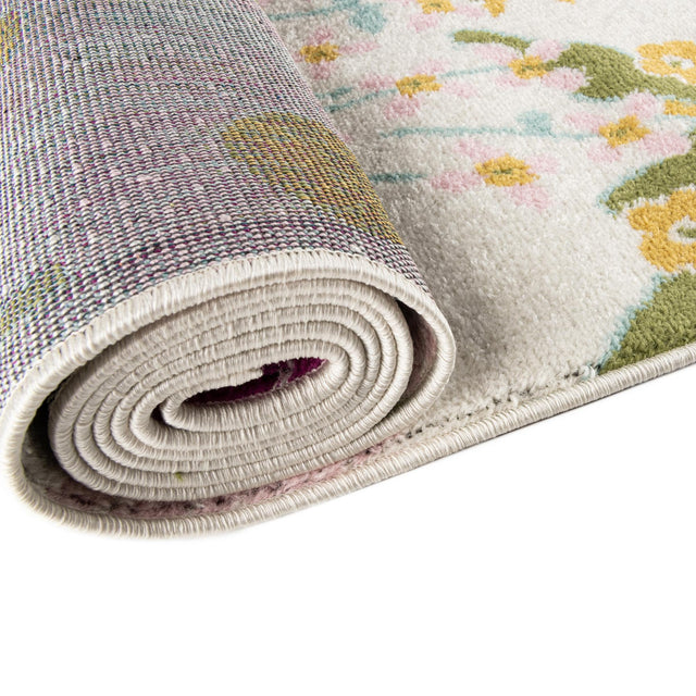 White 10' x 13' 1 Bloom Rectangle Area Rug 100% Polypropylene With Cotton Backing Easy Clean Colorful Blooming Flower Floral Carpet for Living Dining Room Office Dorms for Sale at Rug Engine