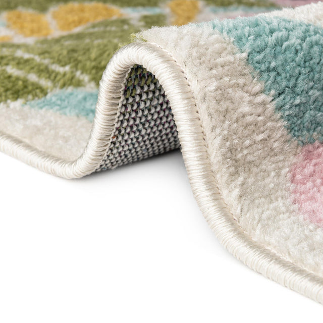 White 7' x 7' Bloom Octagon Area Rug 100% Polypropylene With Cotton Backing Easy Clean Colorful Blooming Flower Floral Carpet for Living Dining Room Office Dorms for Sale at Rug Engine