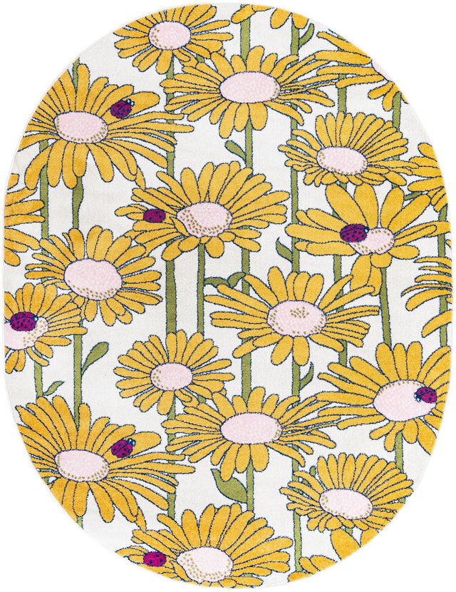 White 7' 10 x 10' Bloom Oval Area Rug 100% Polypropylene With Cotton Backing Easy Clean Colorful Blooming Flower Floral Carpet for Living Dining Room Office Dorms for Sale at Rug Engine