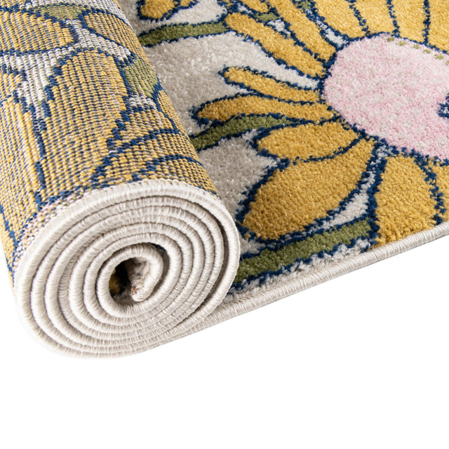 White 7' x 7' Bloom Octagon Area Rug 100% Polypropylene With Cotton Backing Easy Clean Colorful Blooming Flower Floral Carpet for Living Dining Room Office Dorms for Sale at Rug Engine