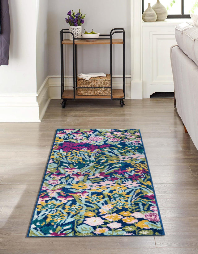 Multicolor 2' 7 x 10' Bloom Runner Area Rug 100% Polypropylene With Cotton Backing Easy Clean Colorful Blooming Flower Floral Carpet for Living Dining Room Office Dorms for Sale at Rug Engine