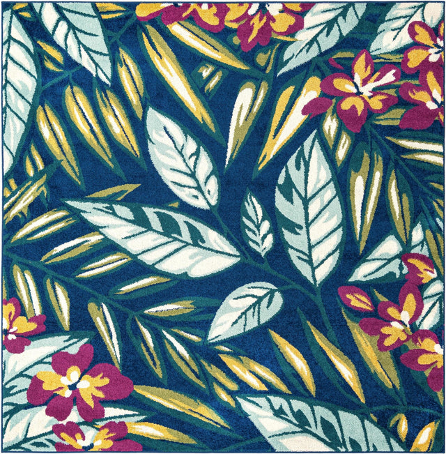 Navy Blue 7' 10 x 7' 10 Bloom Square Area Rug 100% Polypropylene With Cotton Backing Easy Clean Colorful Blooming Flower Floral Carpet for Living Dining Room Office Dorms for Sale at Rug Engine
