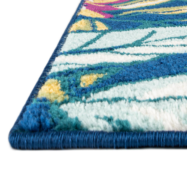 Navy Blue 7' x 7' Bloom Octagon Area Rug 100% Polypropylene With Cotton Backing Easy Clean Colorful Blooming Flower Floral Carpet for Living Dining Room Office Dorms for Sale at Rug Engine