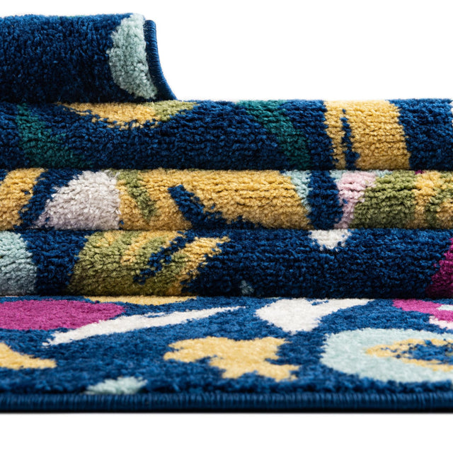 Navy Blue 7' 10 x 10' Bloom Oval Area Rug 100% Polypropylene With Cotton Backing Easy Clean Colorful Blooming Flower Floral Carpet for Living Dining Room Office Dorms for Sale at Rug Engine