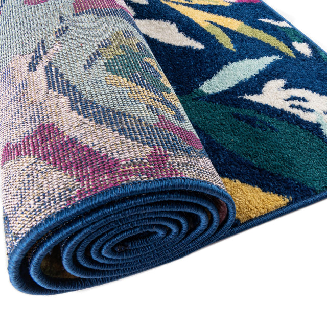 Navy Blue 2' 7 x 12' Bloom Runner Area Rug 100% Polypropylene With Cotton Backing Easy Clean Colorful Blooming Flower Floral Carpet for Living Dining Room Office Dorms for Sale at Rug Engine