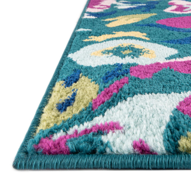 Teal 7' x 7' Bloom Octagon Area Rug 100% Polypropylene With Cotton Backing Easy Clean Colorful Blooming Flower Floral Carpet for Living Dining Room Office Dorms for Sale at Rug Engine