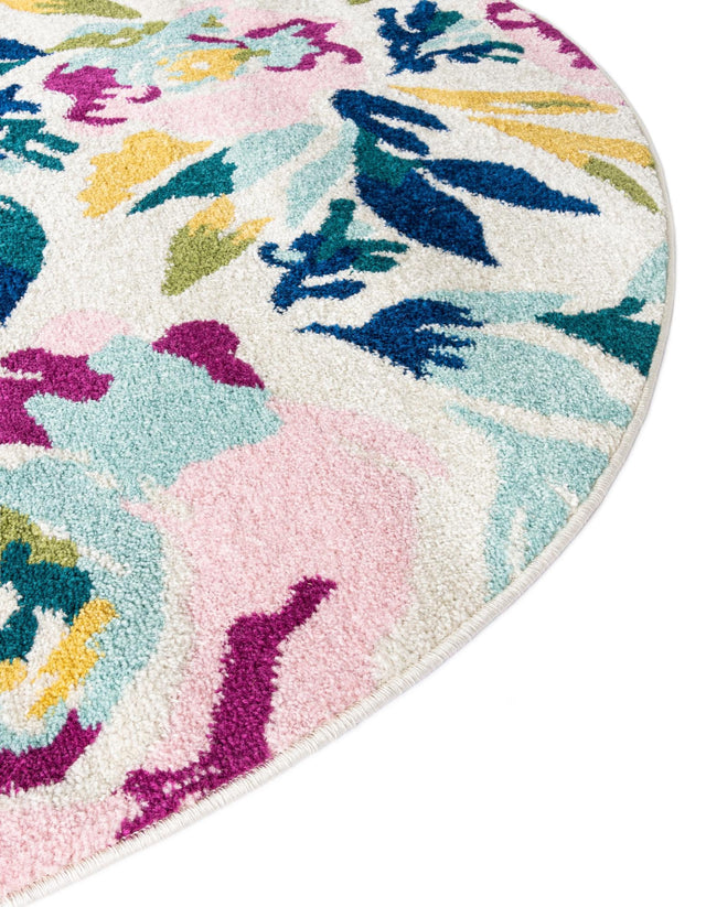 White 7' 10 x 10' Bloom Oval Area Rug 100% Polypropylene With Cotton Backing Easy Clean Colorful Blooming Flower Floral Carpet for Living Dining Room Office Dorms for Sale at Rug Engine