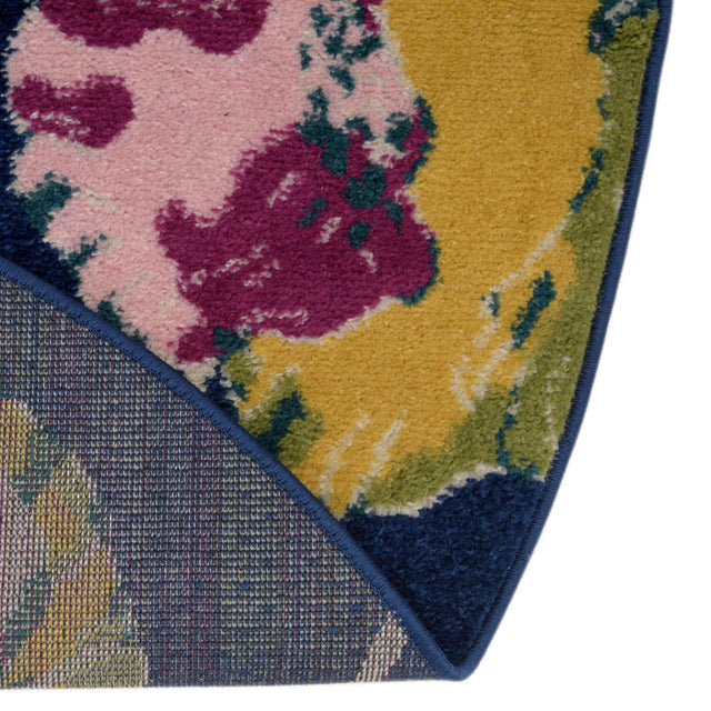 Navy Blue 7' 10 x 10' Bloom Oval Area Rug 100% Polypropylene With Cotton Backing Easy Clean Colorful Blooming Flower Floral Carpet for Living Dining Room Office Dorms for Sale at Rug Engine