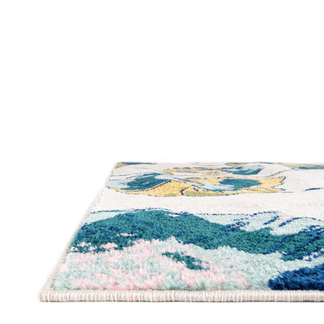 White 10' x 14' Bloom Rectangle Area Rug 100% Polypropylene With Cotton Backing Easy Clean Colorful Blooming Flower Floral Carpet for Living Dining Room Office Dorms for Sale at Rug Engine