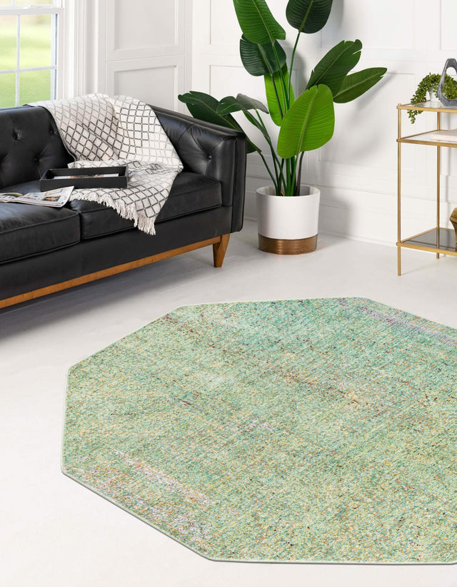 Green 4' x 4' Austin Octagon Area Rug 100% Polyester Durable Cotton Backing Living Dining Room Bedroom Office Vintage Decor Carpet for Sale at Rug Engine