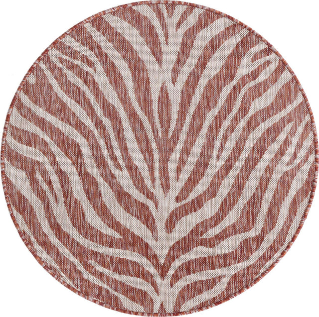 Rust Red 3' 1 x 3' 1 Outdoor Safari Round Area Rug Weather Resistant for Patio, Deck, Terrace, Balcony, Porch Animal Print Wildlife Nature Carpet for Sale at Rug Engine