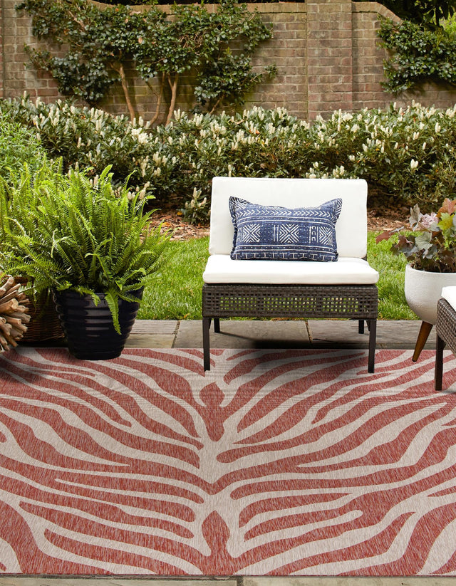 Rust Red 10' x 10' Outdoor Safari Square Area Rug Weather Resistant for Patio, Deck, Terrace, Balcony, Porch Animal Print Wildlife Nature Carpet for Sale at Rug Engine