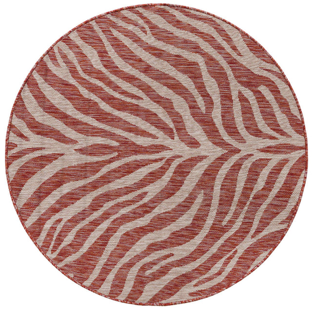Rust Red 4' 1 x 4' 1 Outdoor Safari Round Area Rug Weather Resistant for Patio, Deck, Terrace, Balcony, Porch Animal Print Wildlife Nature Carpet for Sale at Rug Engine