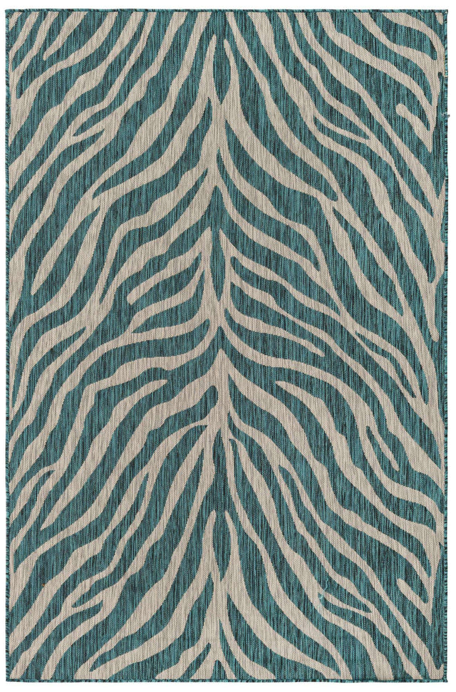 Teal 5' 3 x 8' Outdoor Safari Rectangle Area Rug Weather Resistant for Patio, Deck, Terrace, Balcony, Porch Animal Print Wildlife Nature Carpet for Sale at Rug Engine