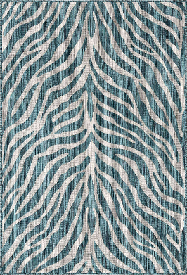 Teal 4' 1 x 6' 1 Outdoor Safari Rectangle Area Rug Weather Resistant for Patio, Deck, Terrace, Balcony, Porch Animal Print Wildlife Nature Carpet for Sale at Rug Engine