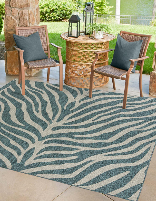 Teal 10' x 10' Outdoor Safari Square Area Rug Weather Resistant for Patio, Deck, Terrace, Balcony, Porch Animal Print Wildlife Nature Carpet for Sale at Rug Engine
