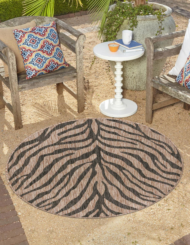 Natural 4' 1 x 4' 1 Outdoor Safari Round Area Rug Weather Resistant for Patio, Deck, Terrace, Balcony, Porch Animal Print Wildlife Nature Carpet for Sale at Rug Engine